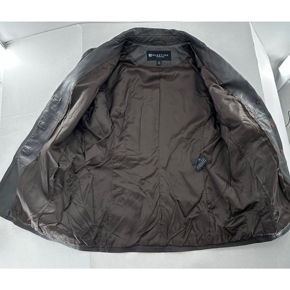 Kenneth Cole Leather Jacket Women’s Size Large Blazer Notched Moto Brown Button‍ - Picture 6 of 11